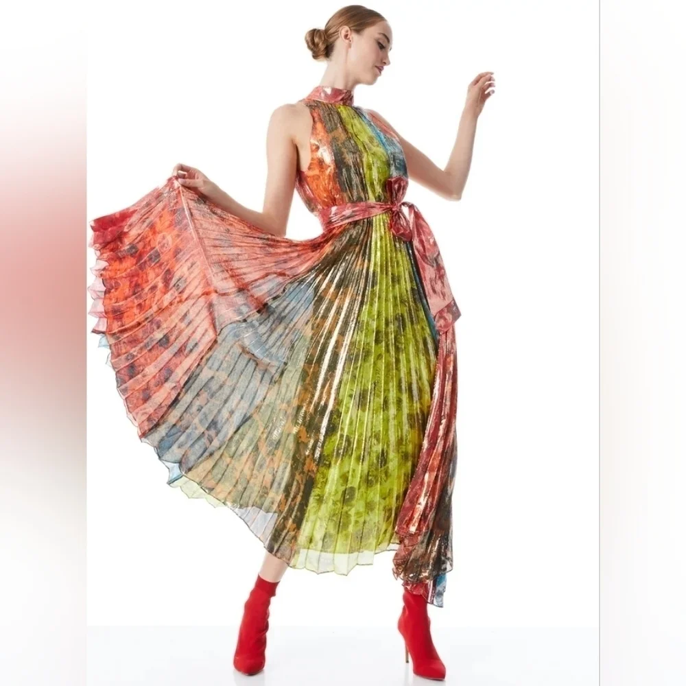 Alice + Olivia Mertie Mock Neck Pleated Maxi Dress - Picture 2 of 12